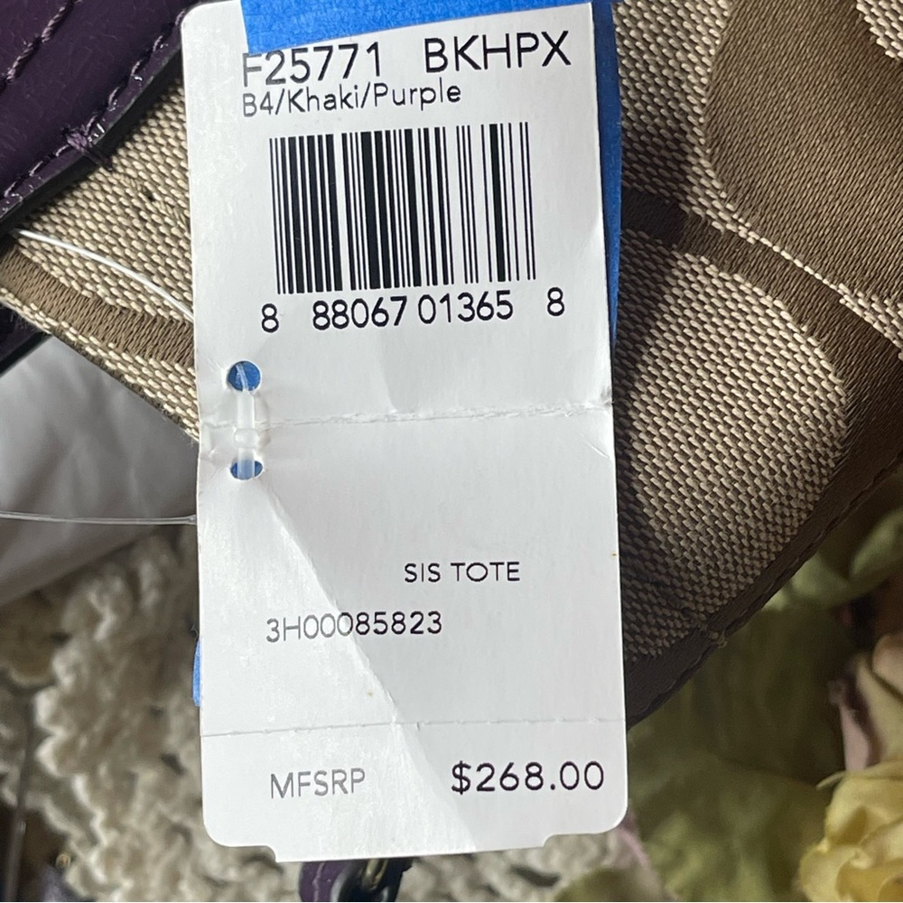 Coach Signature Tan and Purple Tote Bag - Picture 8 of 9